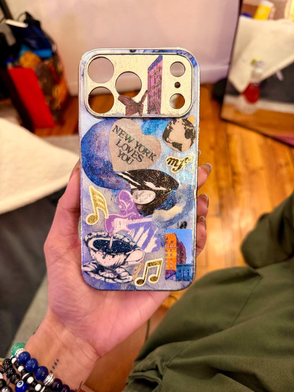 Custom Collage Phone Case – Purple/Blue Holographic – NYC Aesthetic